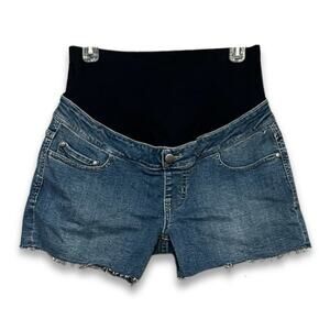 Angel Maternity Jean Shorts Pull On Elastic Waistband Stretch Denim Blue XS NWT